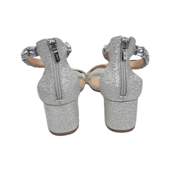 Badgley Mischka Jewel Silver sparkle sandal heels 8.5 Bracelet Ankle Strap - Picture 4 of 9